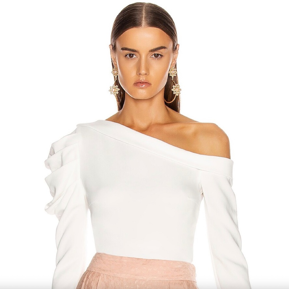 Cushnie et Ochs Navy One-Shoulder Gathered Sleeved Top NWT